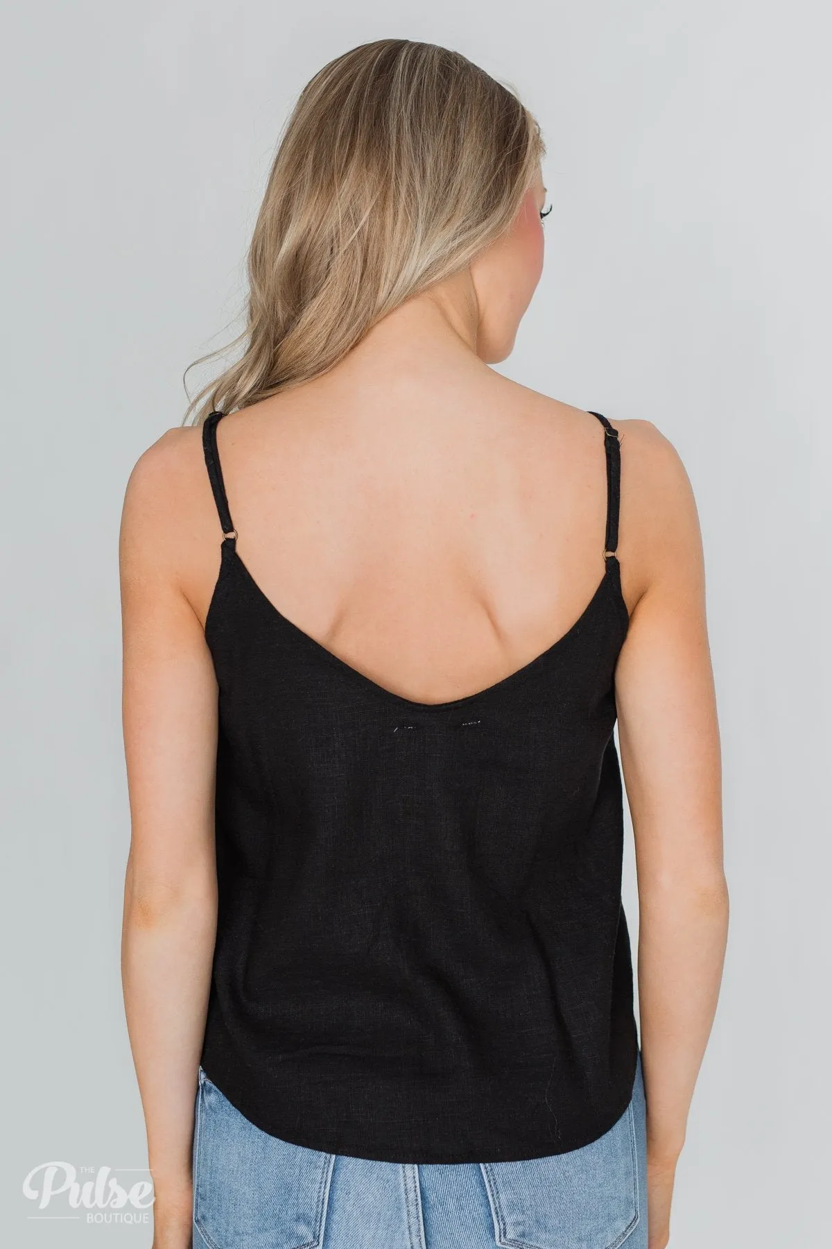 Right This Way Button Tank Top- Black