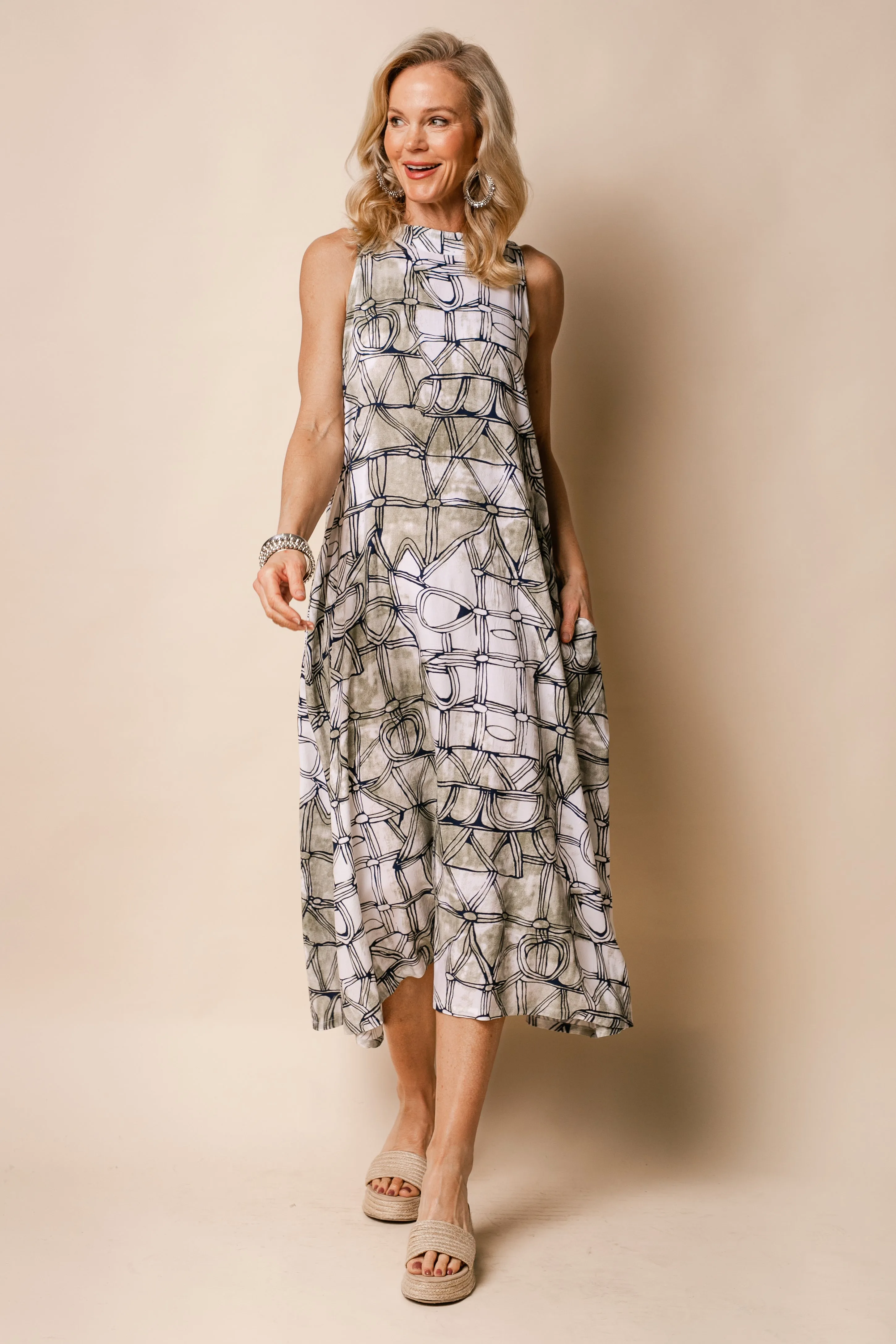 Saskia Cotton Blend Dress in Khaki