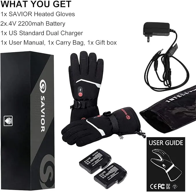 SAVIOR HEAT Heated Gloves Electric Rechargeable Battery Men Women 7.4V Heating Gloves Ski Motorcycle Work Snowboarding Hunting Hiking Camping Walking Arthritis Hands
