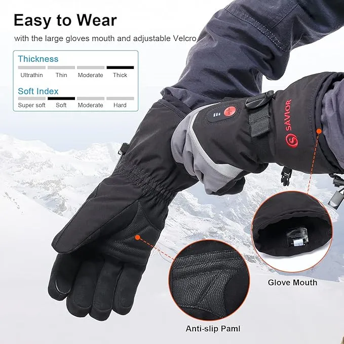 SAVIOR HEAT Heated Gloves Electric Rechargeable Battery Men Women 7.4V Heating Gloves Ski Motorcycle Work Snowboarding Hunting Hiking Camping Walking Arthritis Hands