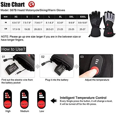SAVIOR HEAT Heated Gloves Electric Rechargeable Battery Men Women 7.4V Heating Gloves Ski Motorcycle Work Snowboarding Hunting Hiking Camping Walking Arthritis Hands