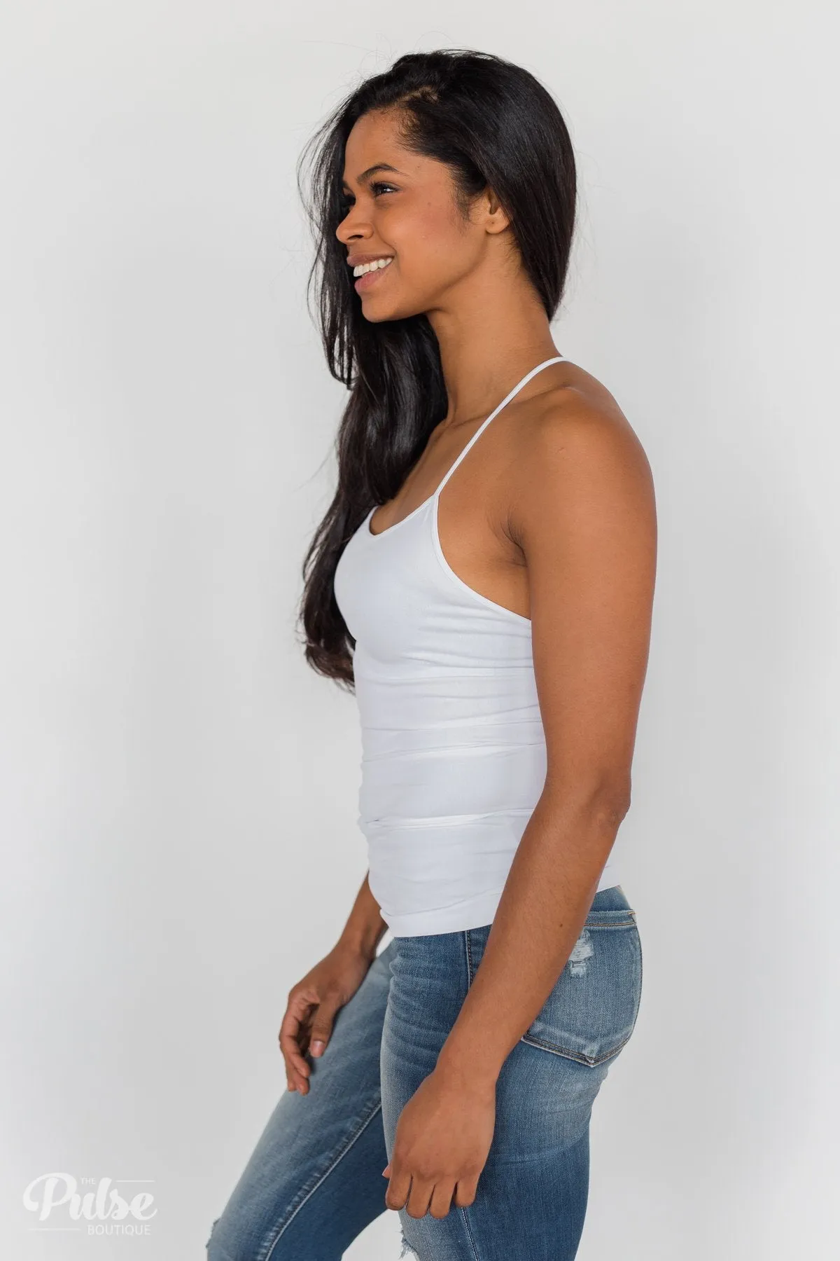 Seamless Spaghetti Strap Racerback Tank- White