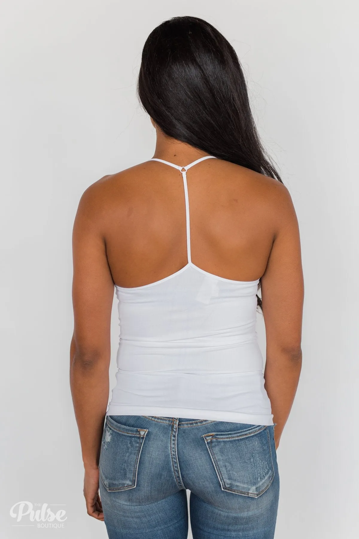 Seamless Spaghetti Strap Racerback Tank- White