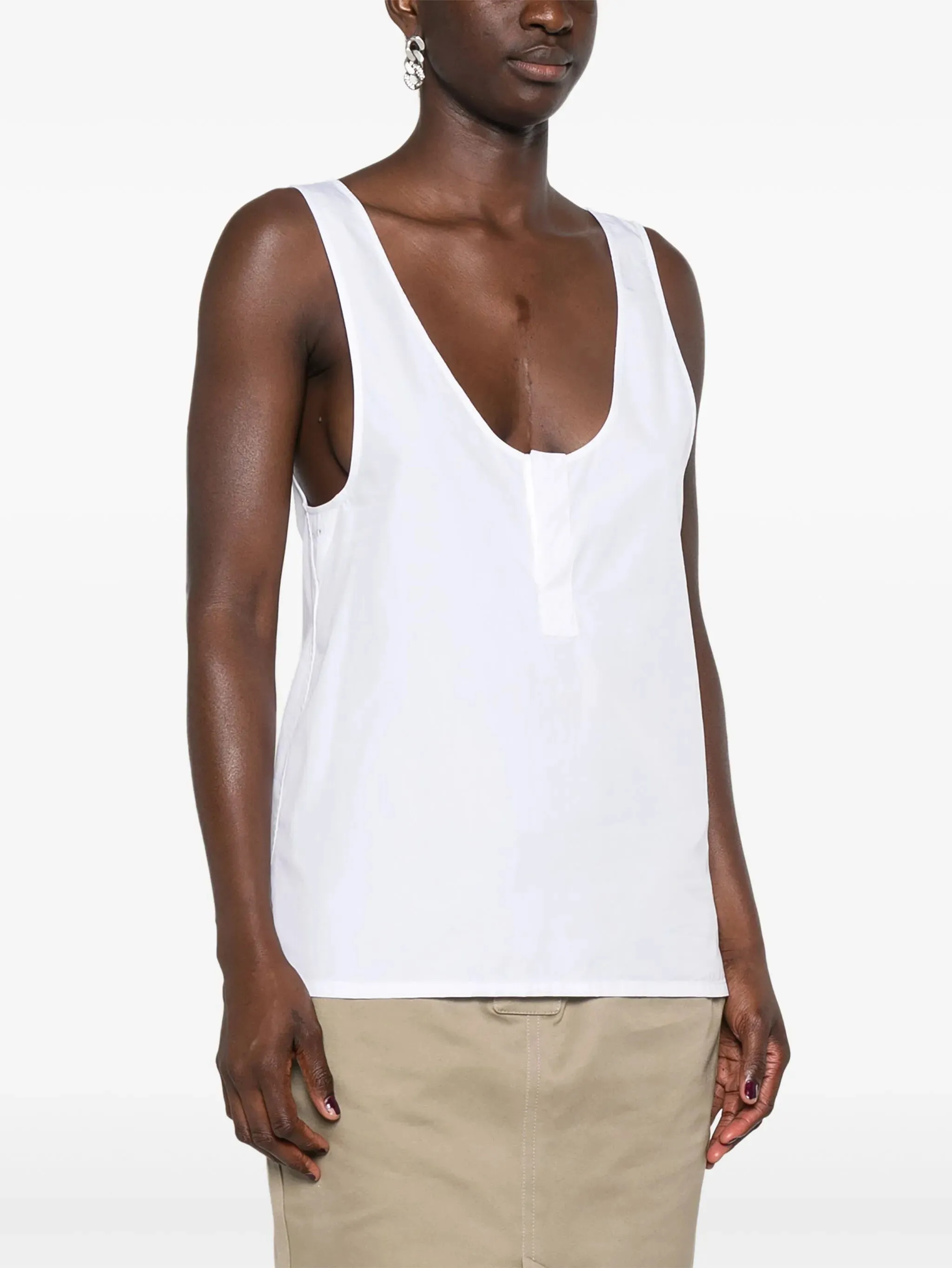 Semi-sheer Henley Tank Top