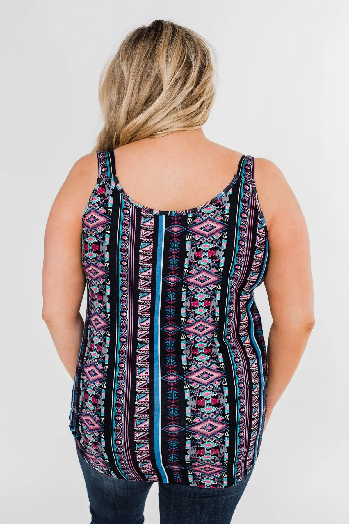 Set on You Aztec Twist Tank Top- Dark Navy & Pink