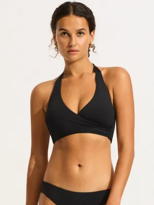 SF Collective DD Wrap Front Halter Bra in Black