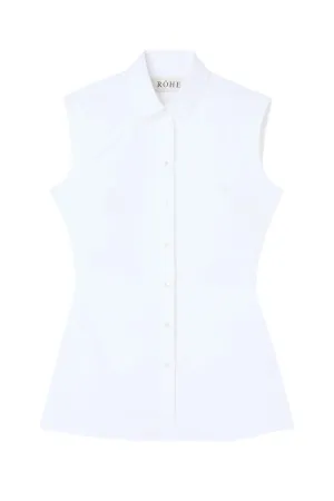 Shaped Poplin Sleeveless Shirt | Optic White