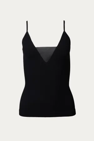 SHEER-PANELED STRETCH-JERSEY TOP