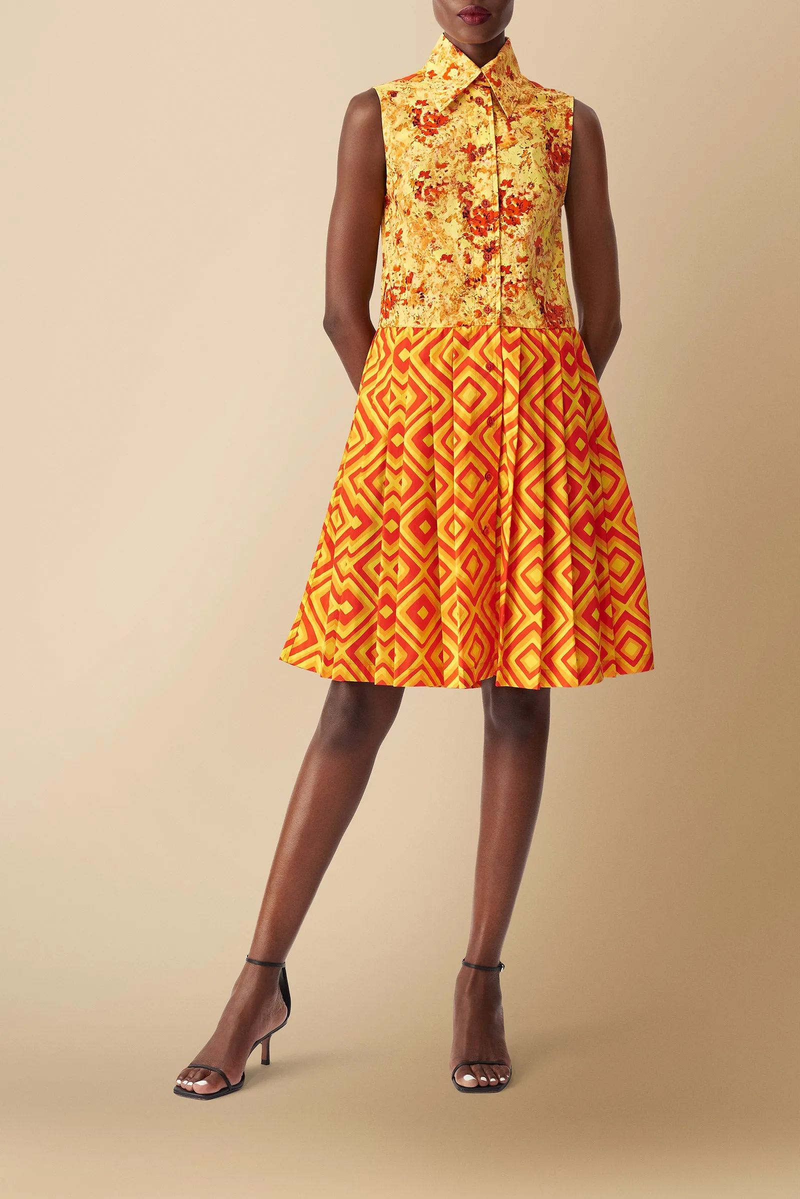 Shiro Orange Mixed Print Shirtdress