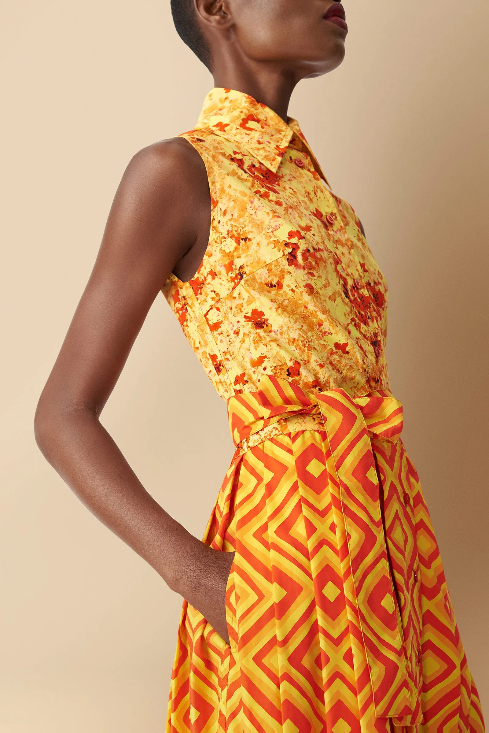 Shiro Orange Mixed Print Shirtdress