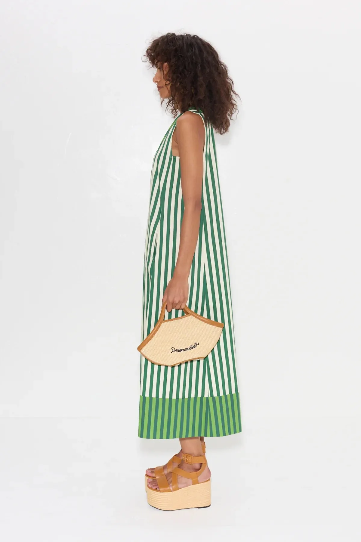 SIMONMILLER - Mar Poplin Dress - Green Stripe Combo