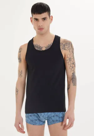 Siyah Bisiklet Yaka Pamuk Likra Karışımı Slim Fit Erkek Atlet TANK TOP