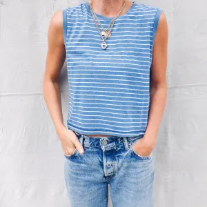 Sleeveless Babe Tee - Indigo/White