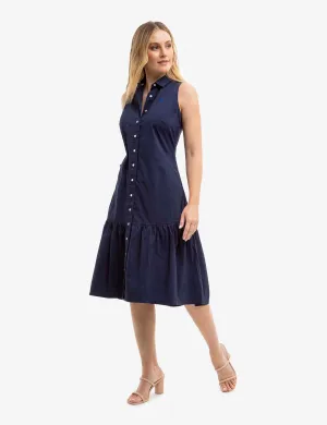 SLEEVELESS TIERED POPLIN DRESS