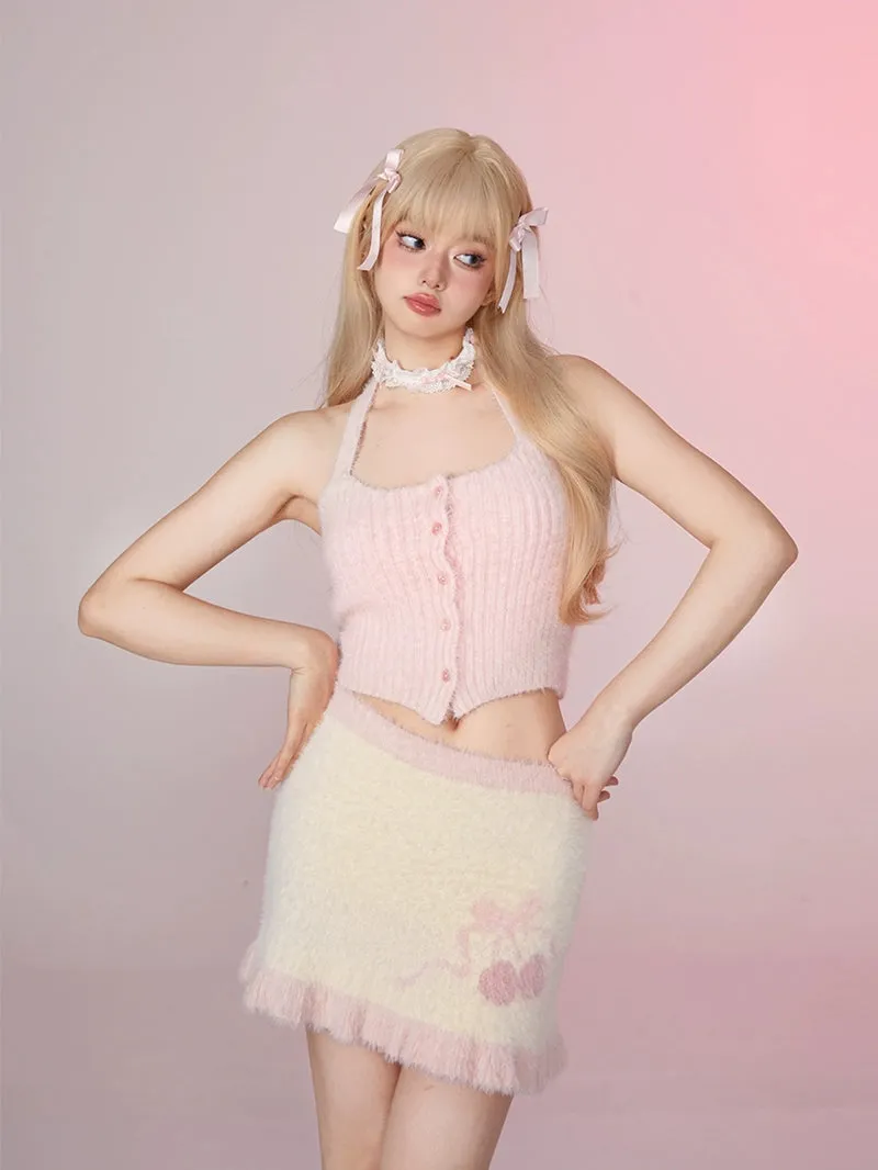 Soft Cherry Fuzzy Knit Set