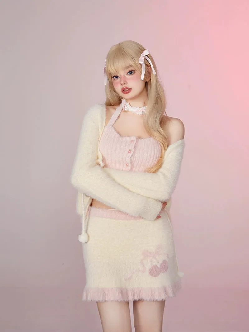 Soft Cherry Fuzzy Knit Set