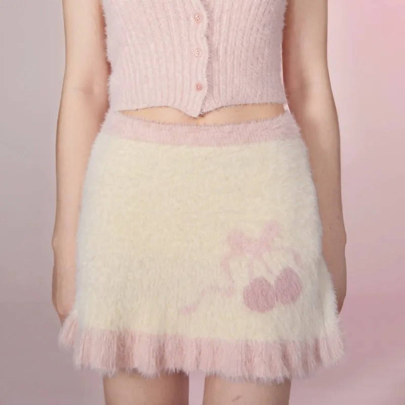 Soft Cherry Fuzzy Knit Set