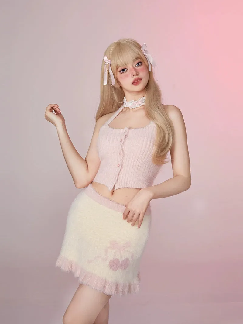 Soft Cherry Fuzzy Knit Set