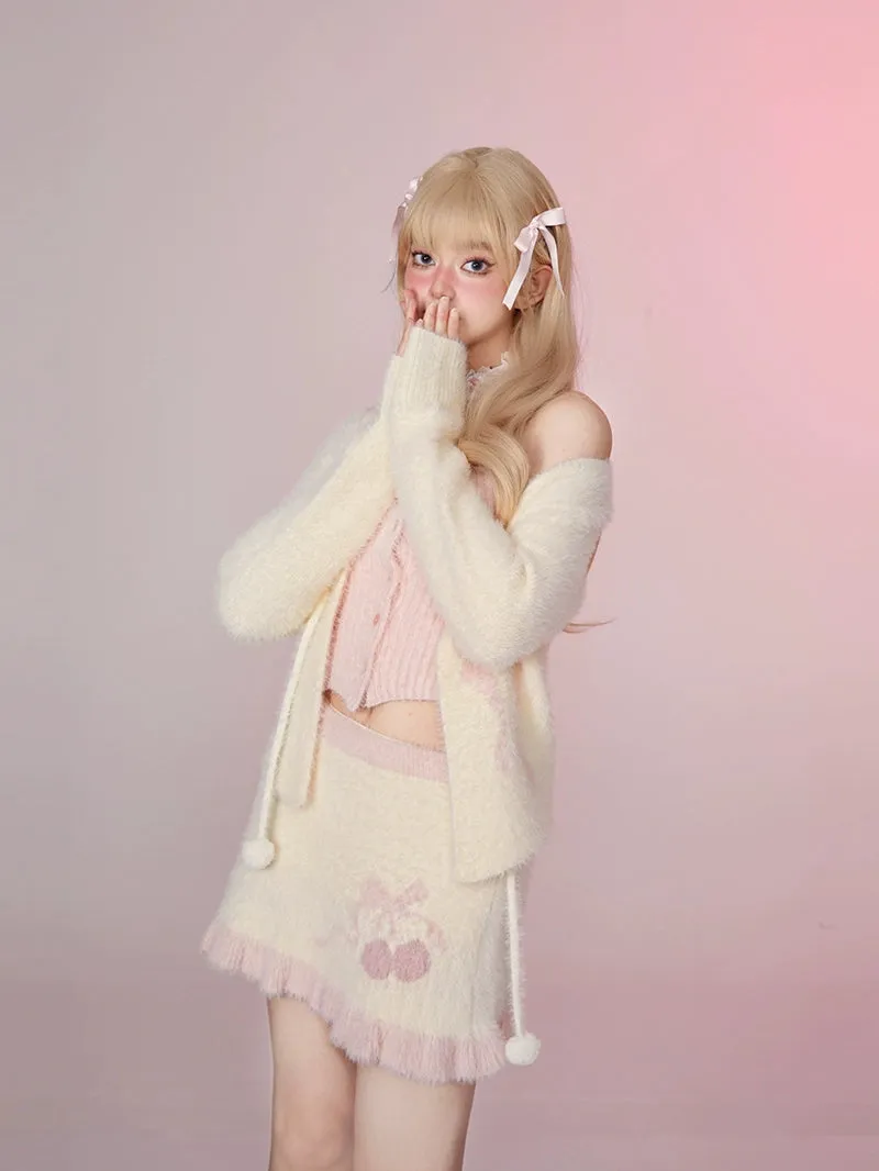 Soft Cherry Fuzzy Knit Set