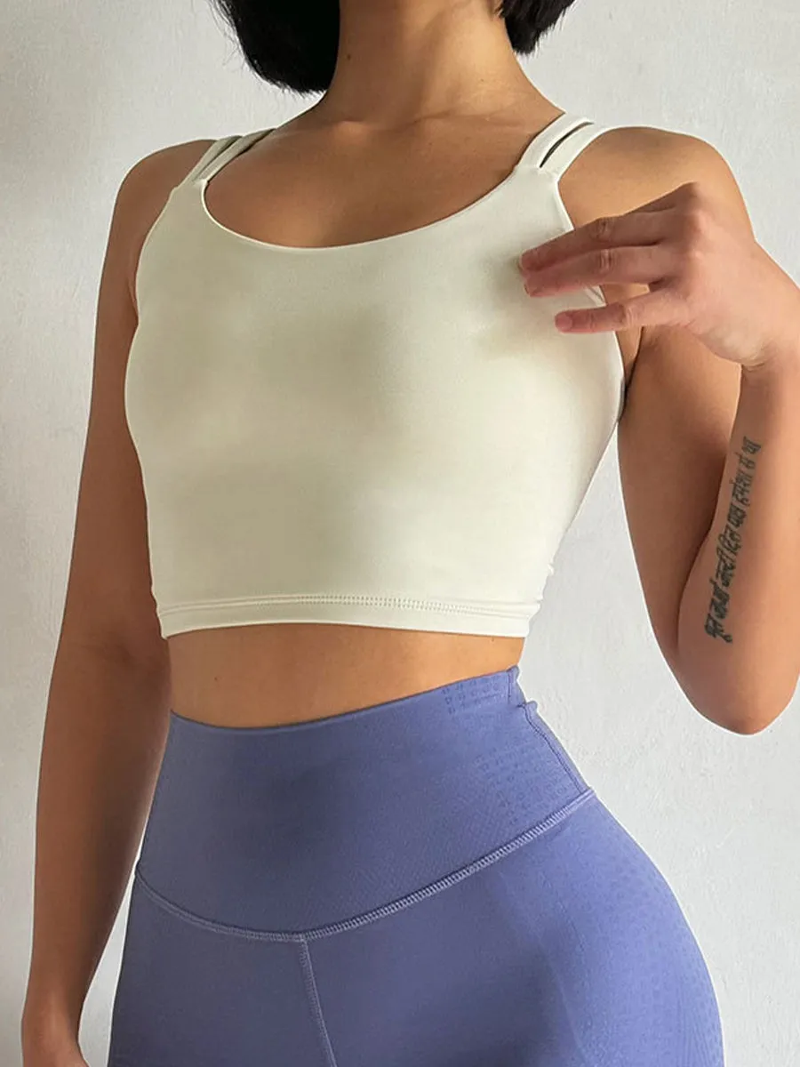Solid Slim Fit Sports Cami Top Yoga Tank Gym Top with Chest Pads