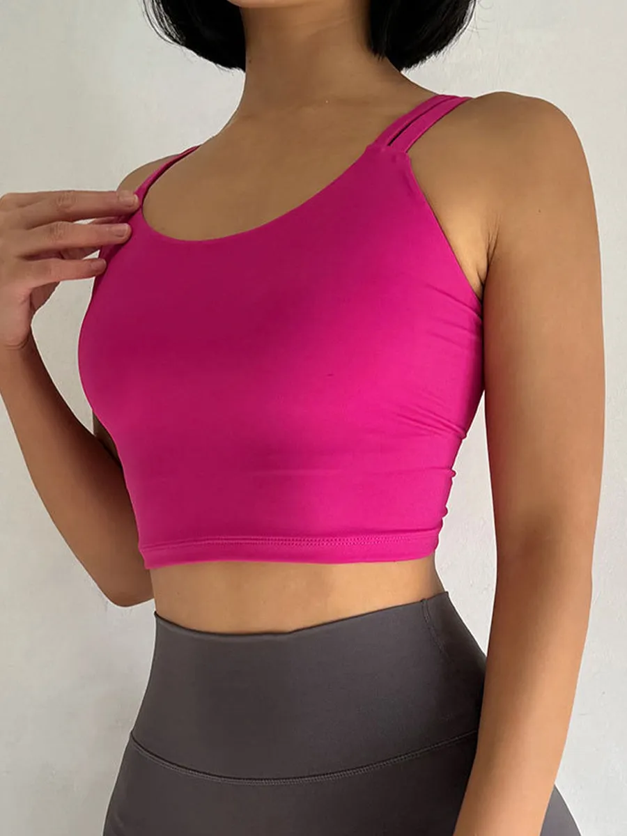 Solid Slim Fit Sports Cami Top Yoga Tank Gym Top with Chest Pads