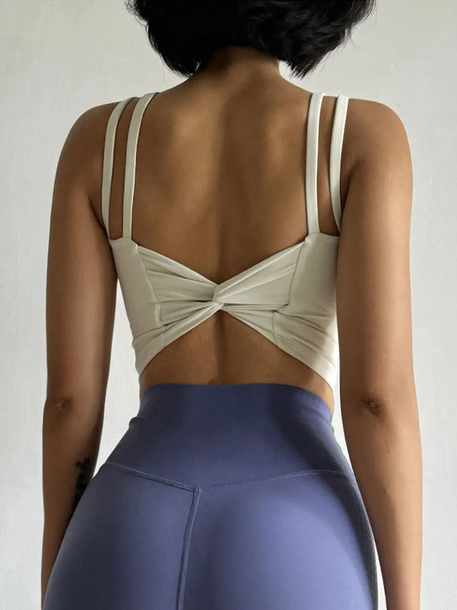 Solid Slim Fit Sports Cami Top Yoga Tank Gym Top with Chest Pads