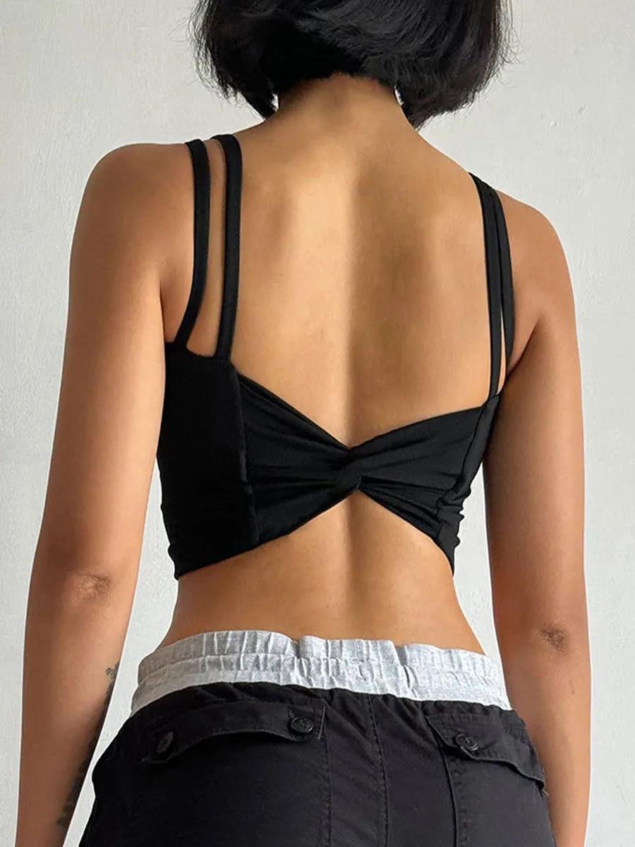 Solid Slim Fit Sports Cami Top Yoga Tank Gym Top with Chest Pads