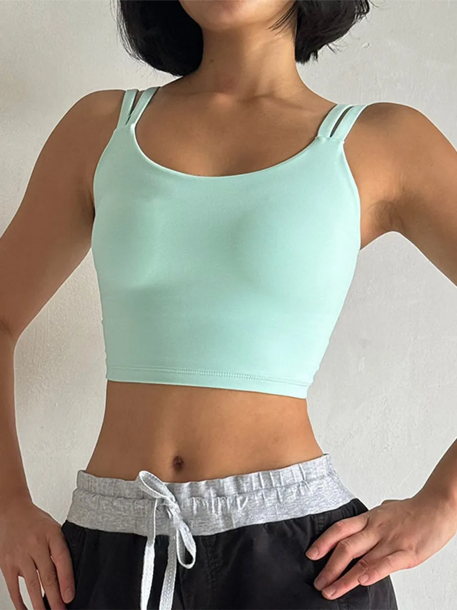 Solid Slim Fit Sports Cami Top Yoga Tank Gym Top with Chest Pads