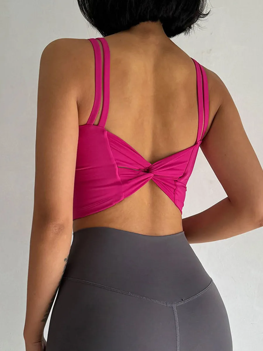 Solid Slim Fit Sports Cami Top Yoga Tank Gym Top with Chest Pads