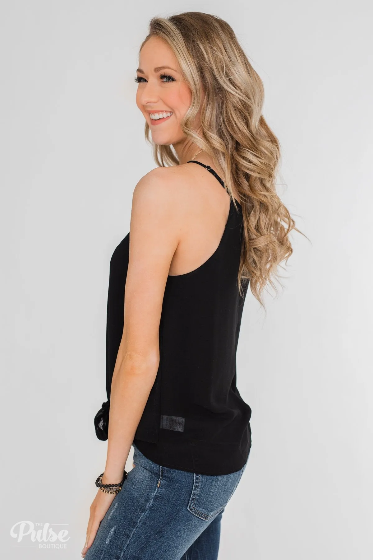 Something To Say Keyhole Halter Tank- Black