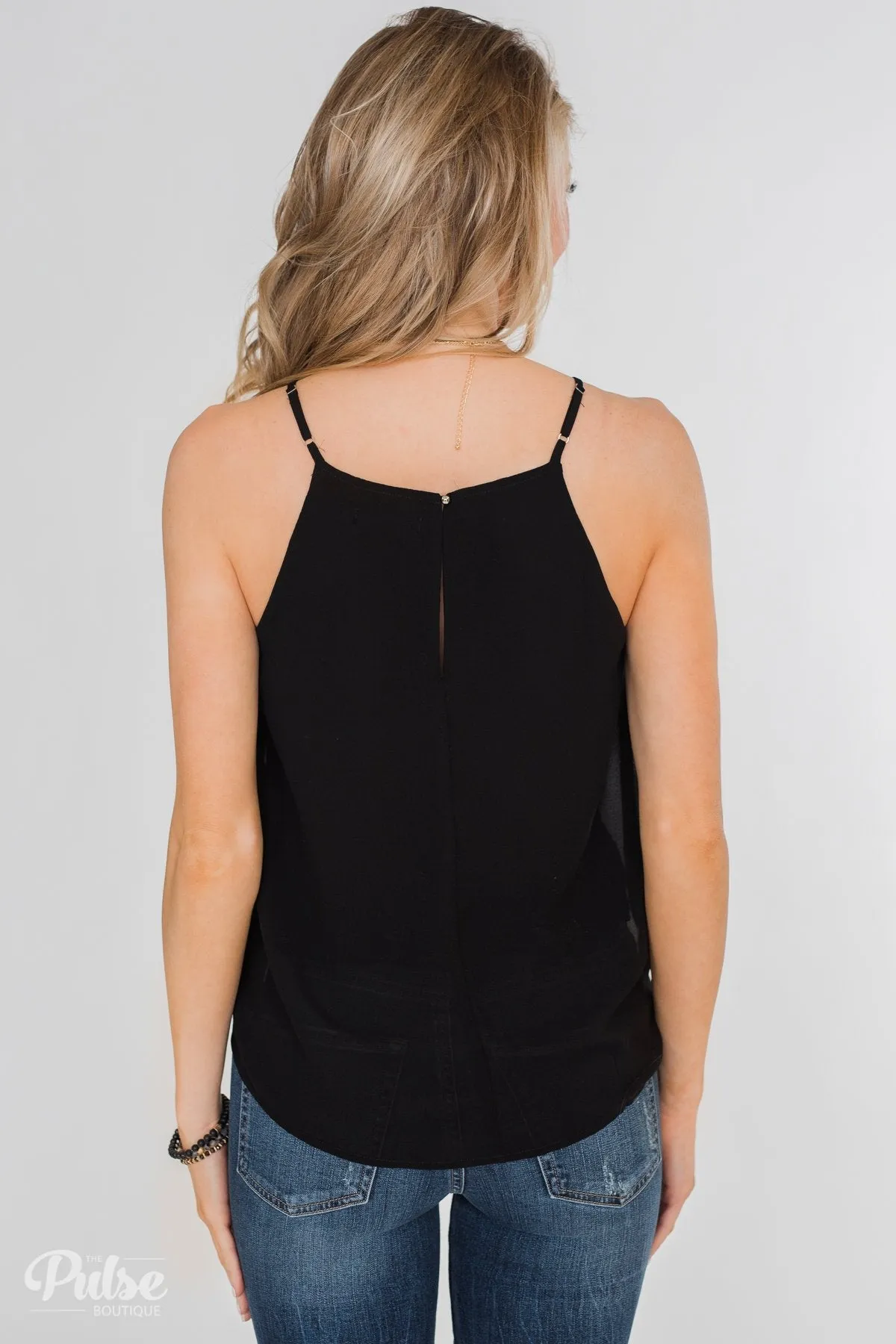 Something To Say Keyhole Halter Tank- Black