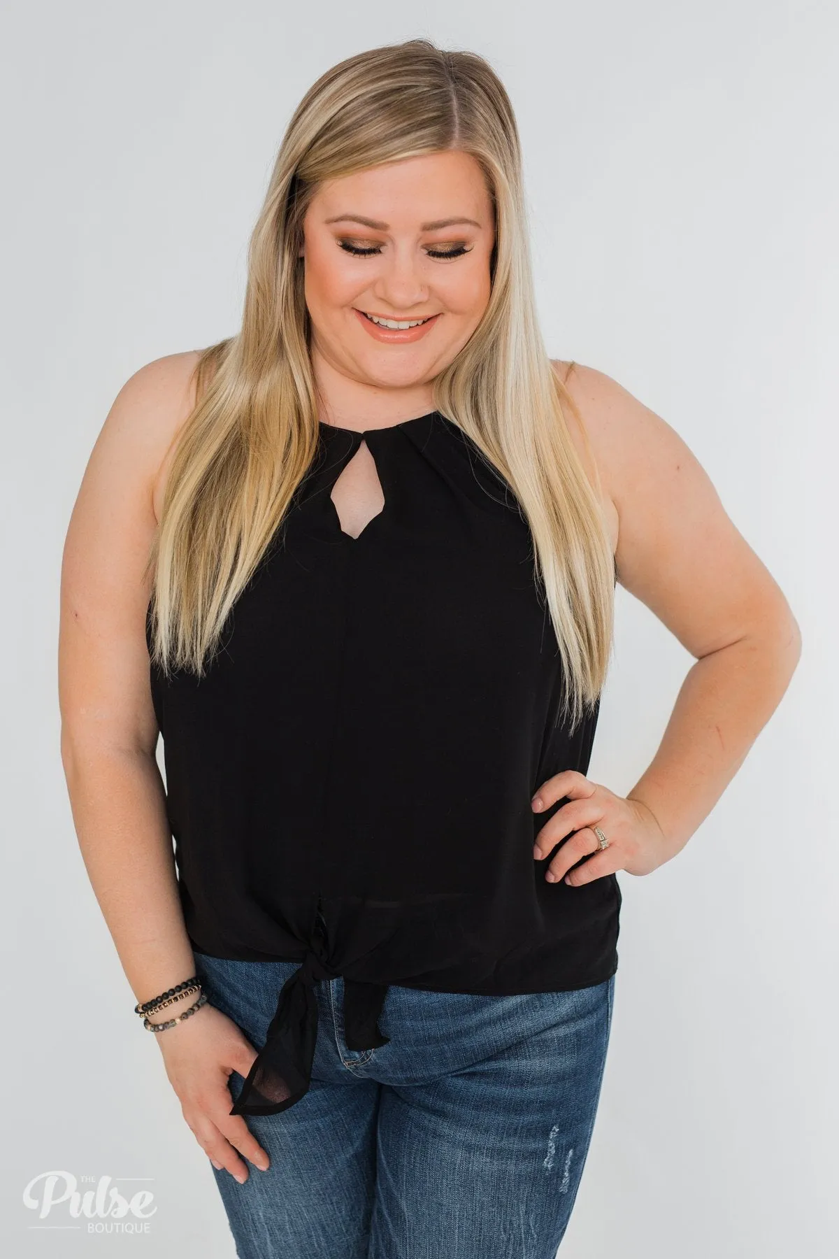 Something To Say Keyhole Halter Tank- Black
