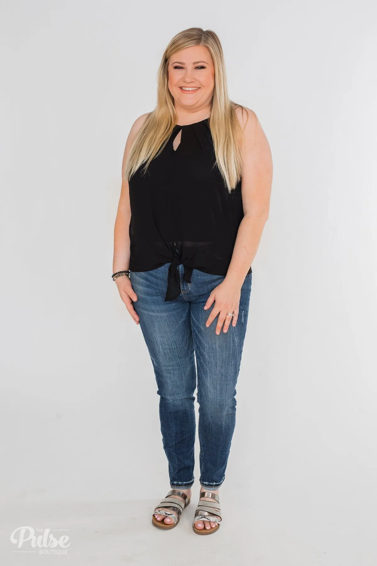 Something To Say Keyhole Halter Tank- Black