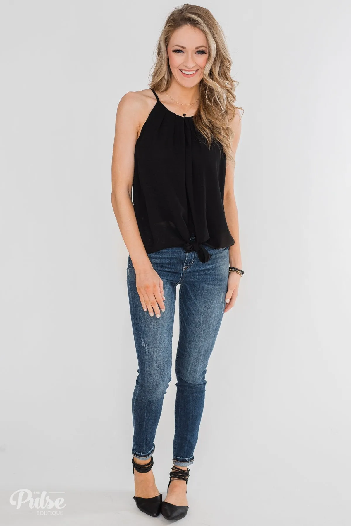 Something To Say Keyhole Halter Tank- Black