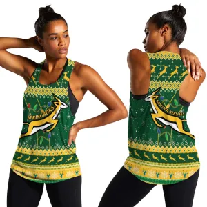 South Africa Christmas Rugby Women Racerback Tank Springboks Geseende Kersfees LT15