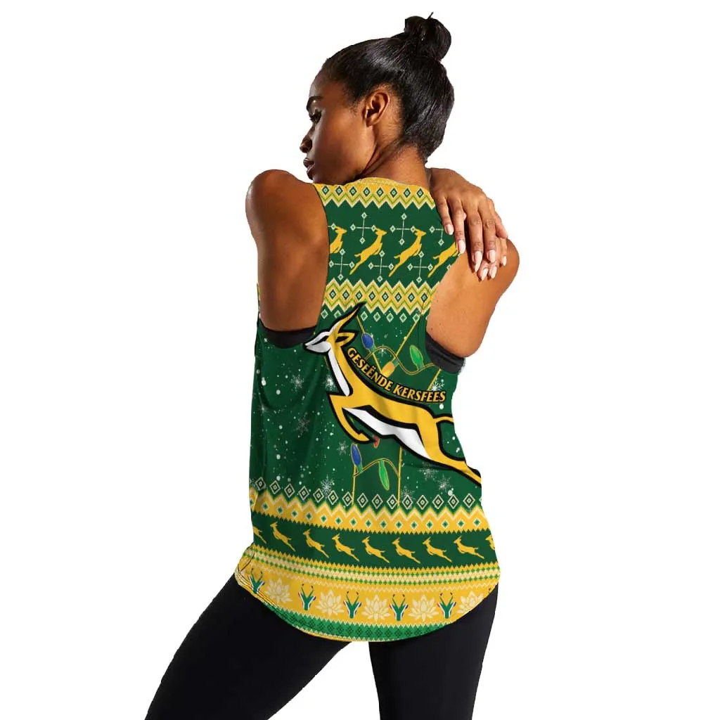 South Africa Christmas Rugby Women Racerback Tank Springboks Geseende Kersfees LT15