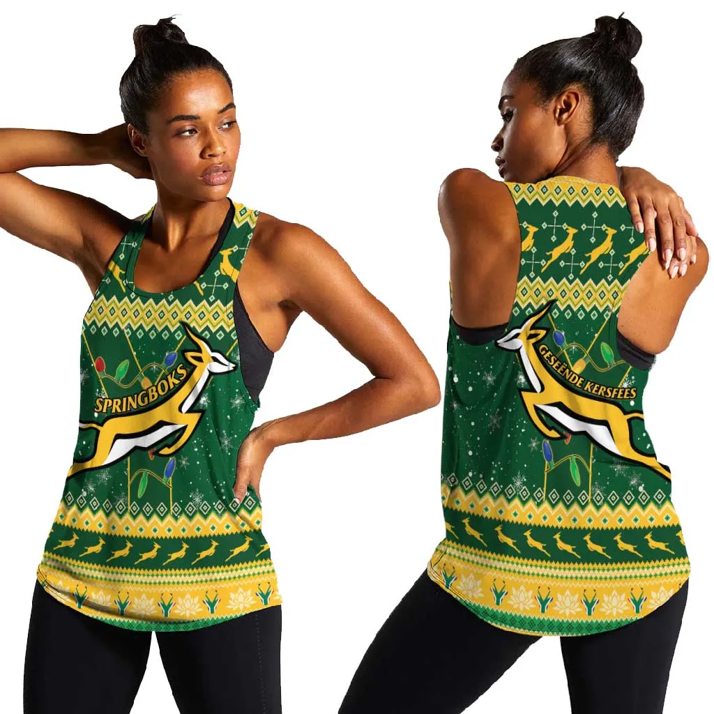 South Africa Christmas Rugby Women Racerback Tank Springboks Geseende Kersfees LT15