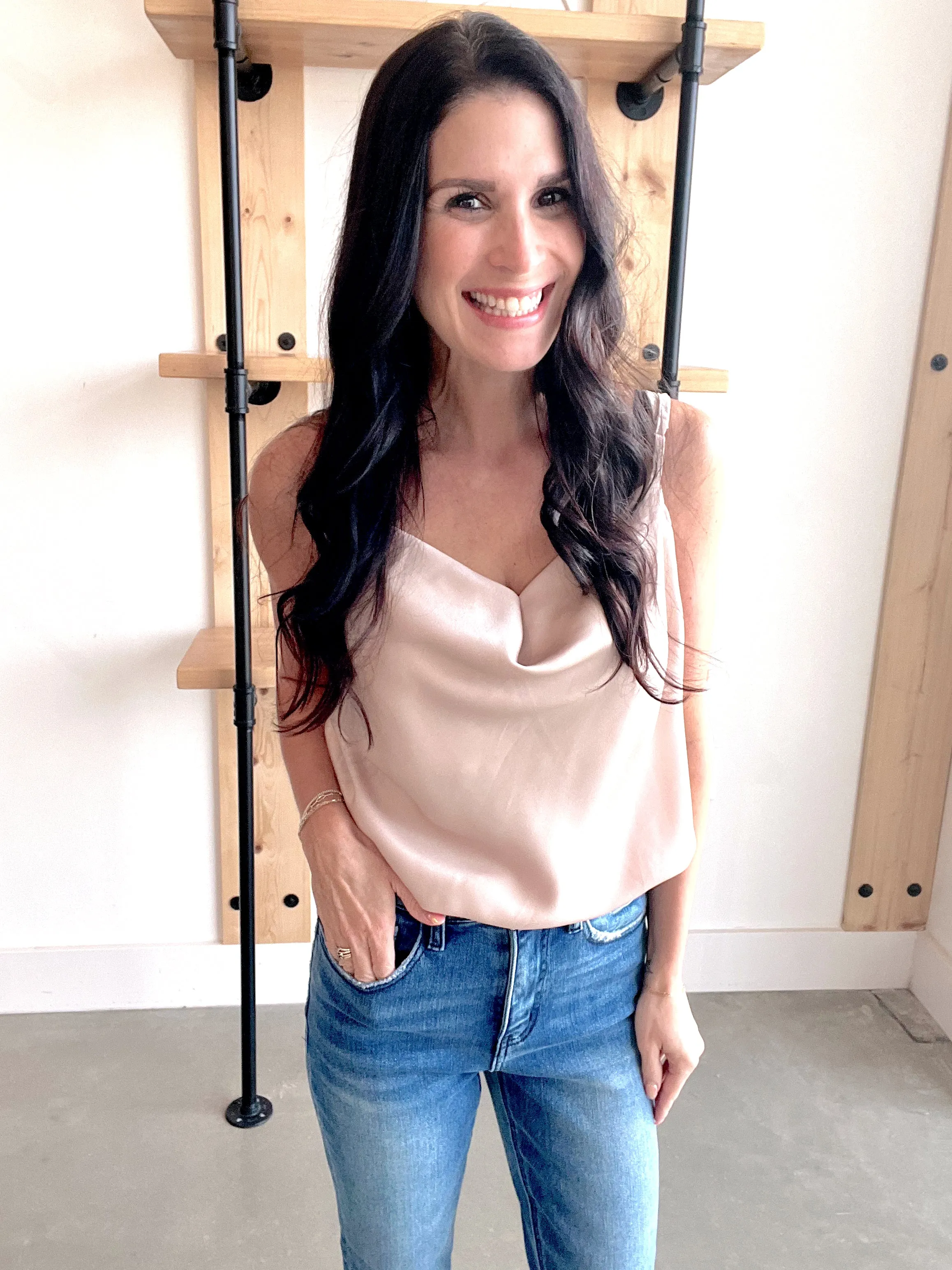 Spaghetti Strap Cowl Neck Bodysuit
