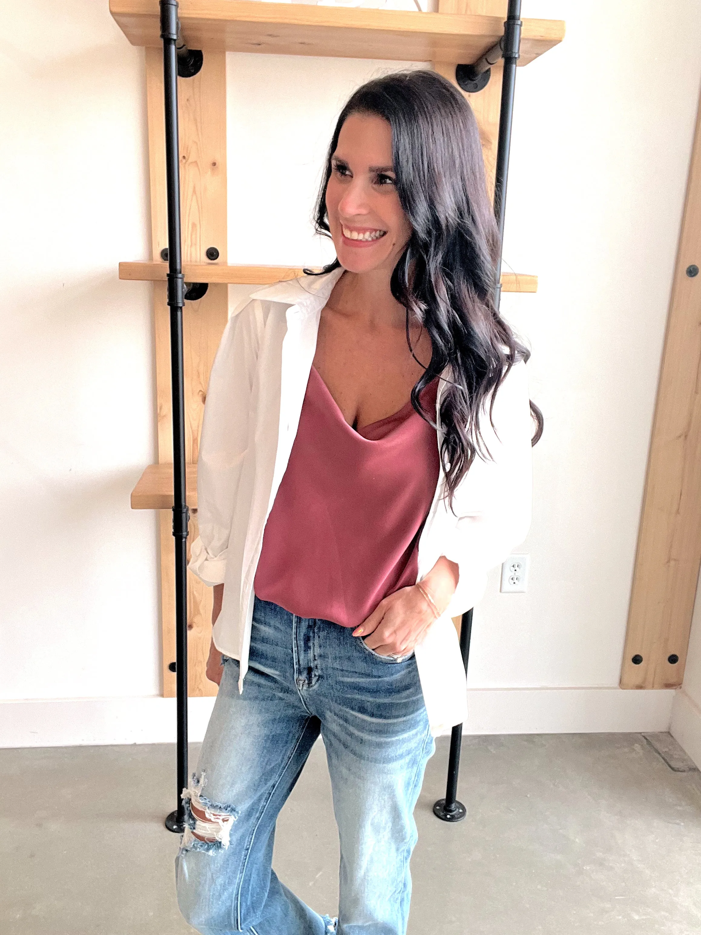 Spaghetti Strap Cowl Neck Bodysuit