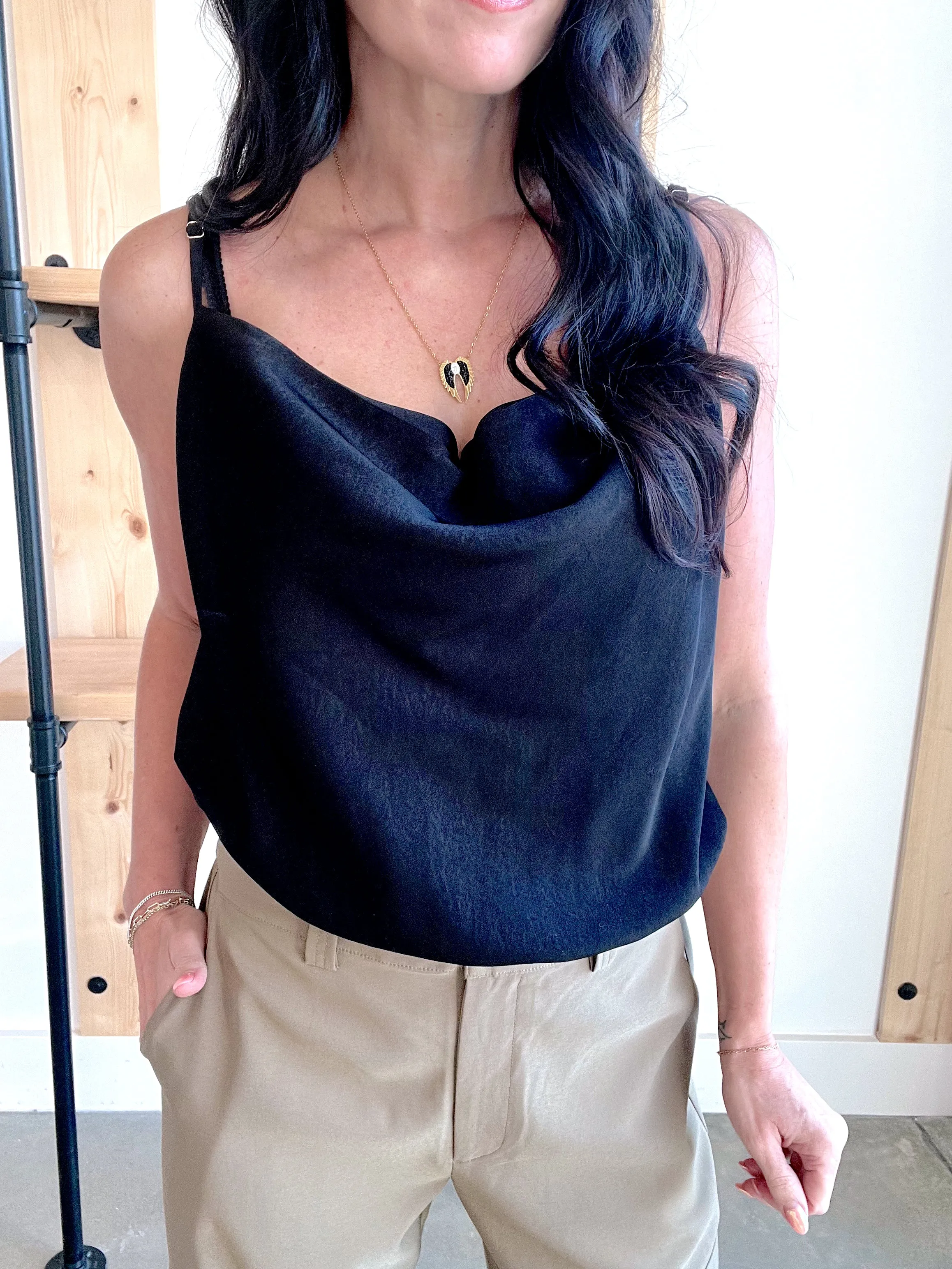 Spaghetti Strap Cowl Neck Bodysuit