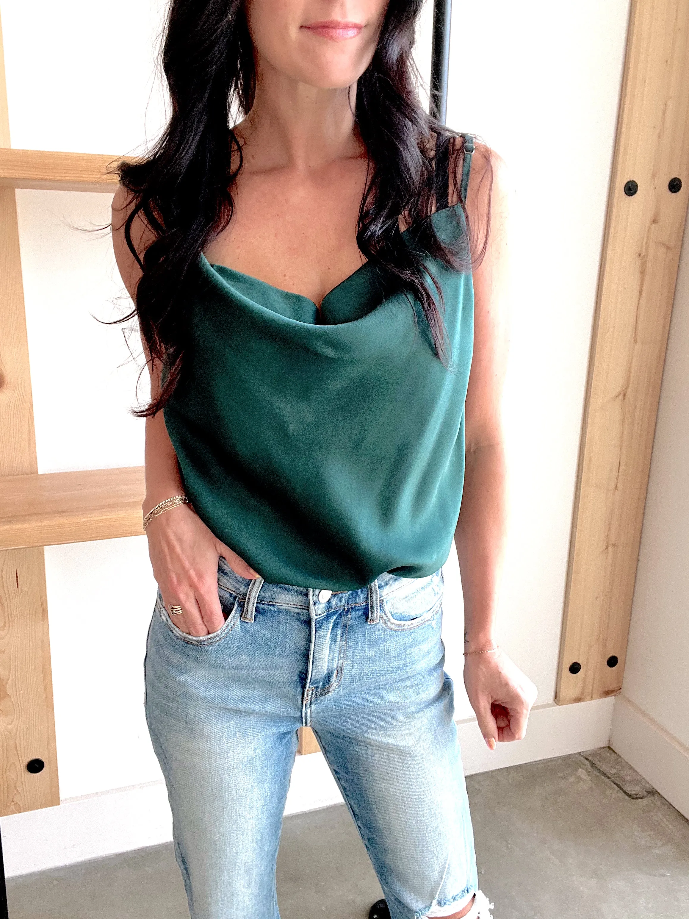 Spaghetti Strap Cowl Neck Bodysuit
