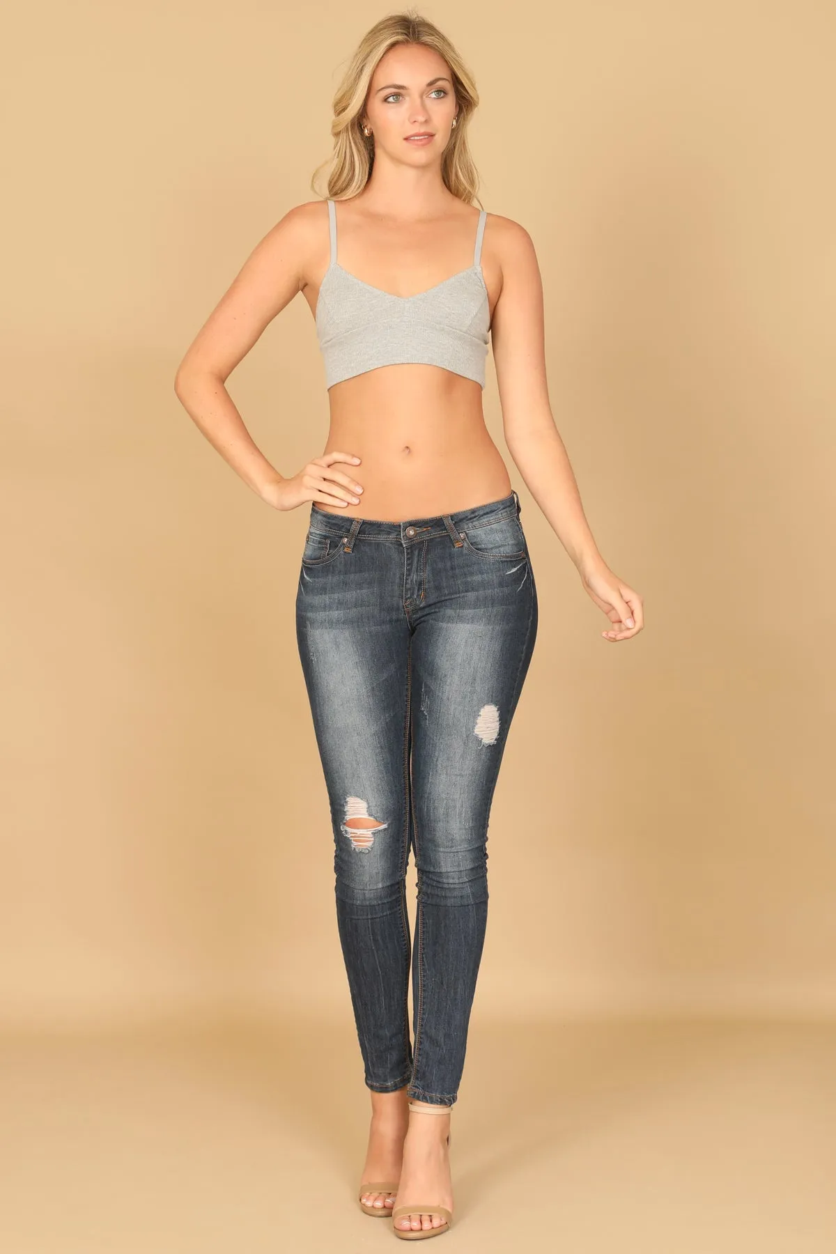 SPAGHETTI STRAP V-NECK BRALLETE SOLID TOP