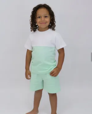 SS24 Harris Kids - Noah Plain Crew Neck Short Set Mint