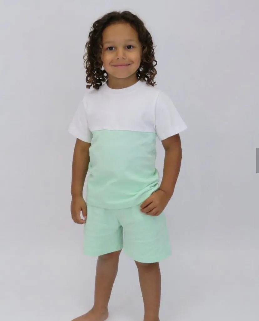SS24 Harris Kids - Noah Plain Crew Neck Short Set Mint