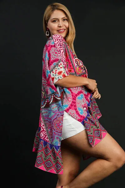 Stay Boho Chic Hot Pink Ruffle Hem Open Front Kimono