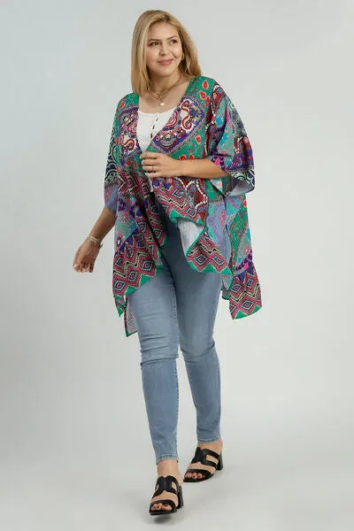 Stay Boho Chic Turquoise Ruffle Hem Open Front Kimono