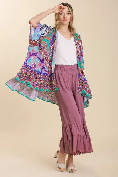 Stay Boho Chic Turquoise Ruffle Hem Open Front Kimono