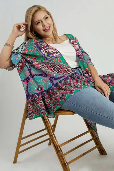 Stay Boho Chic Turquoise Ruffle Hem Open Front Kimono
