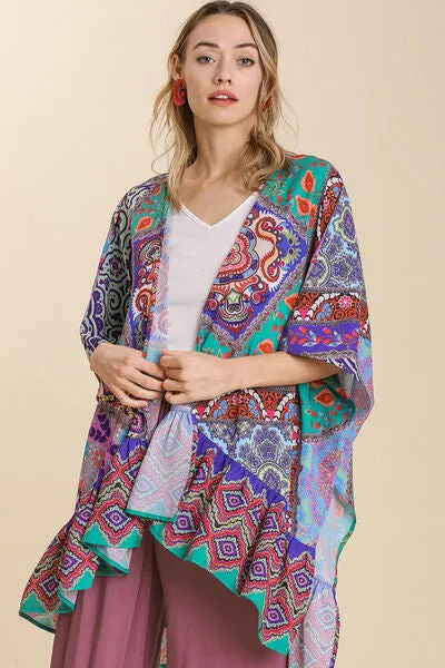 Stay Boho Chic Turquoise Ruffle Hem Open Front Kimono