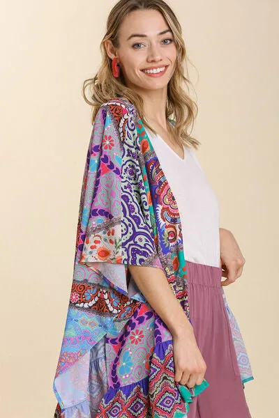 Stay Boho Chic Turquoise Ruffle Hem Open Front Kimono